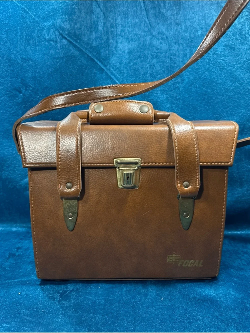 Vintage Hard Shell FOCAL Brown Leather Large Camera Case #203 Adjustable Strap